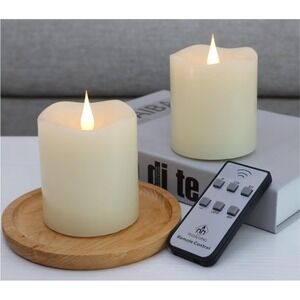 Techlong Flameless Candles Set of 2 Ivory Real Wax 3D Moving Wick 3x3 Remote 5H
